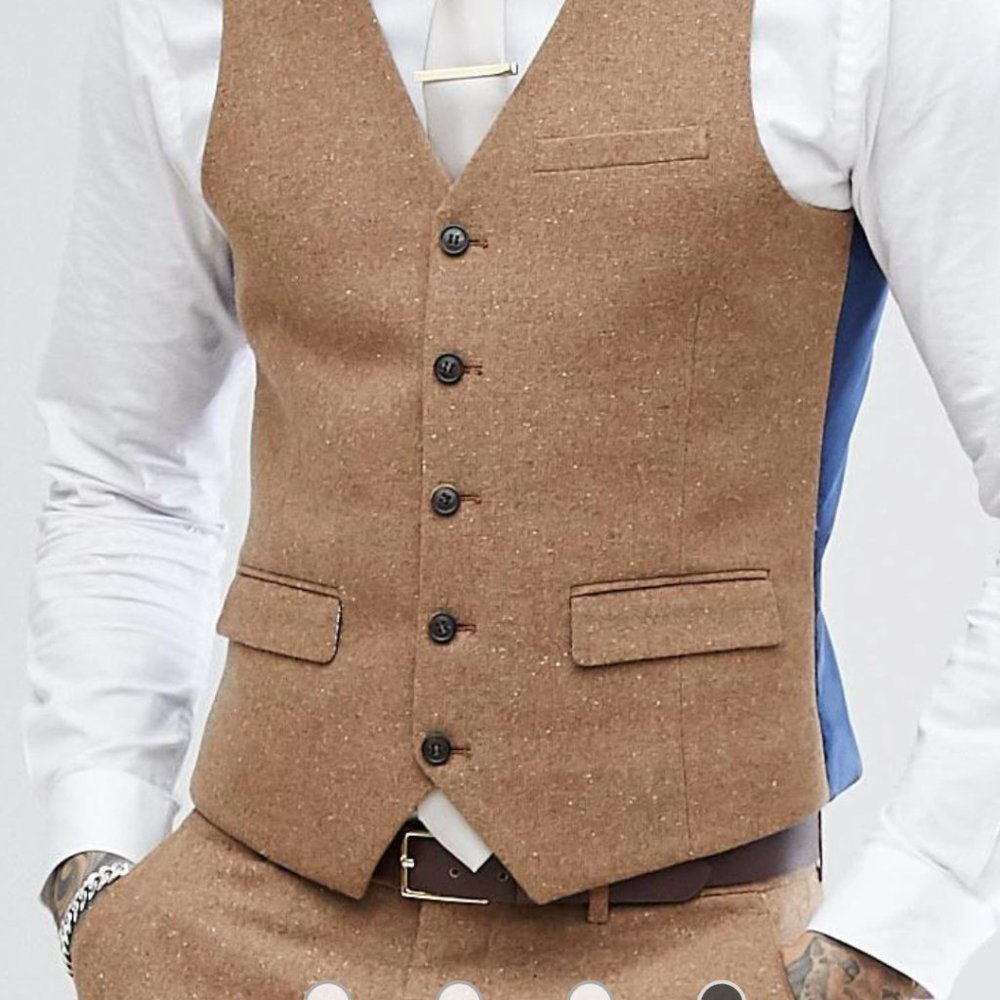 HARRY BROWN Tweed Waistcoat Vest Camel Brown Wool Blend Chest 46